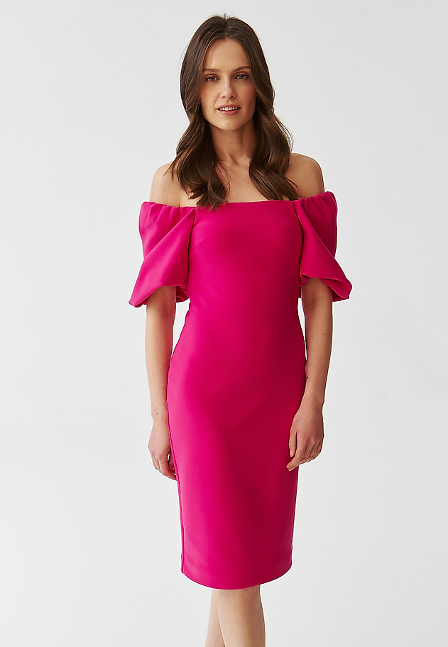 LADIES’ FITTED DRESS WITH PUFFY SLEEVES - SAMIKO LADIES’ FITTED DRESS WITH PUFFY SLEEVES - SAMIKO RÓŻOWY 1