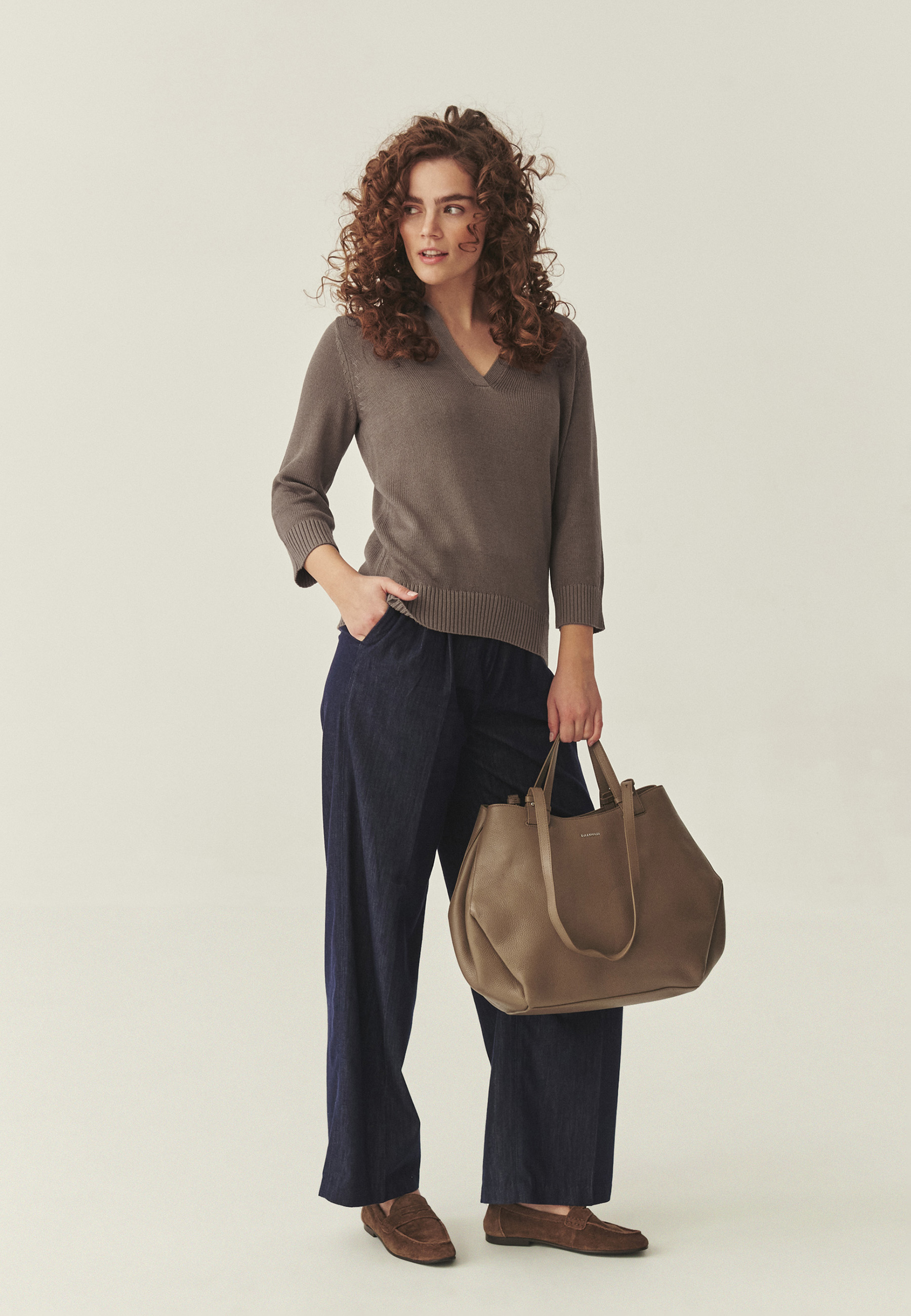 SWETER Z DOMIESZKĄ LNU - IVA BEŻOWY 2