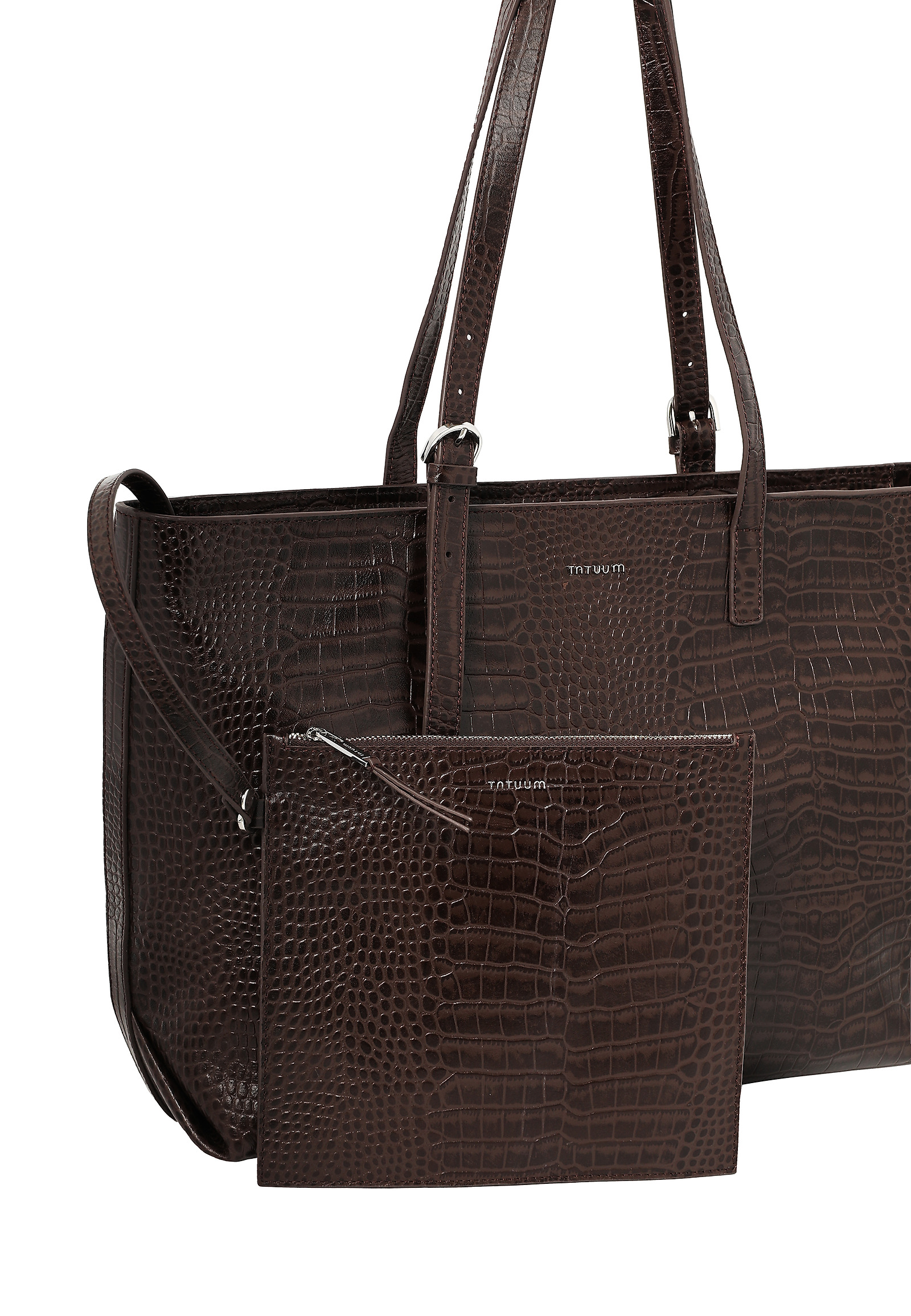 LEATHER SHOPPER BAG WITH MAKE-UP CASE - MAHOGANY LEATHER SHOPPER BAG WITH MAKE-UP CASE - MAHOGANY BROWN 115046
