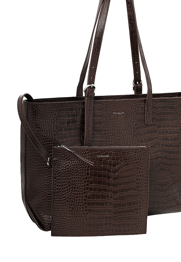 SKÓRZANA TORBA SHOPPER Z KOSMETYCZKĄ - MAHOGANY SKÓRZANA TORBA SHOPPER Z KOSMETYCZKĄ - MAHOGANY BRĄZOWY 4