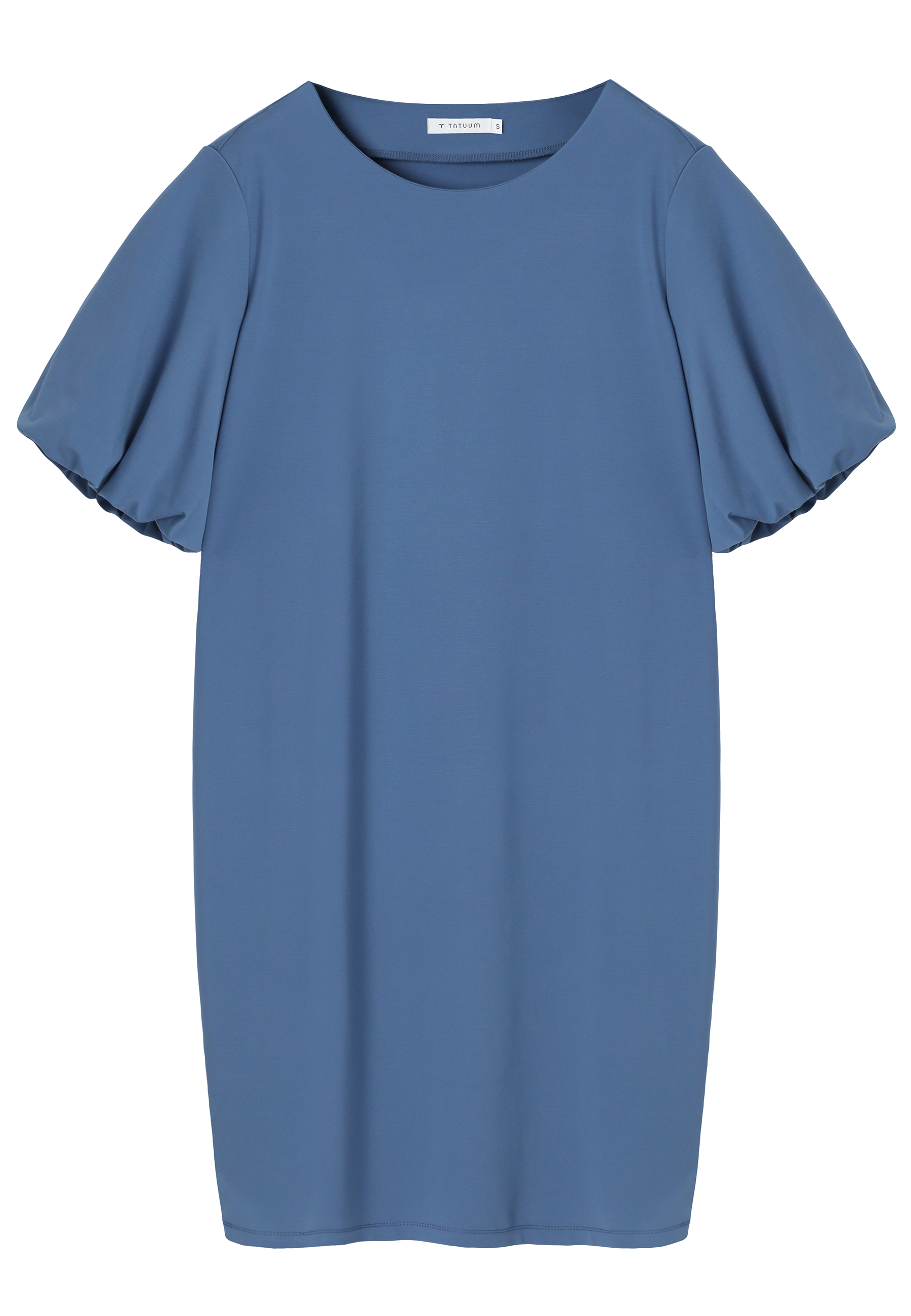 DZIANINOWA SUKIENKA Z BUFIASTYM RĘKAWEM - TAWA NIEBIESKI 2