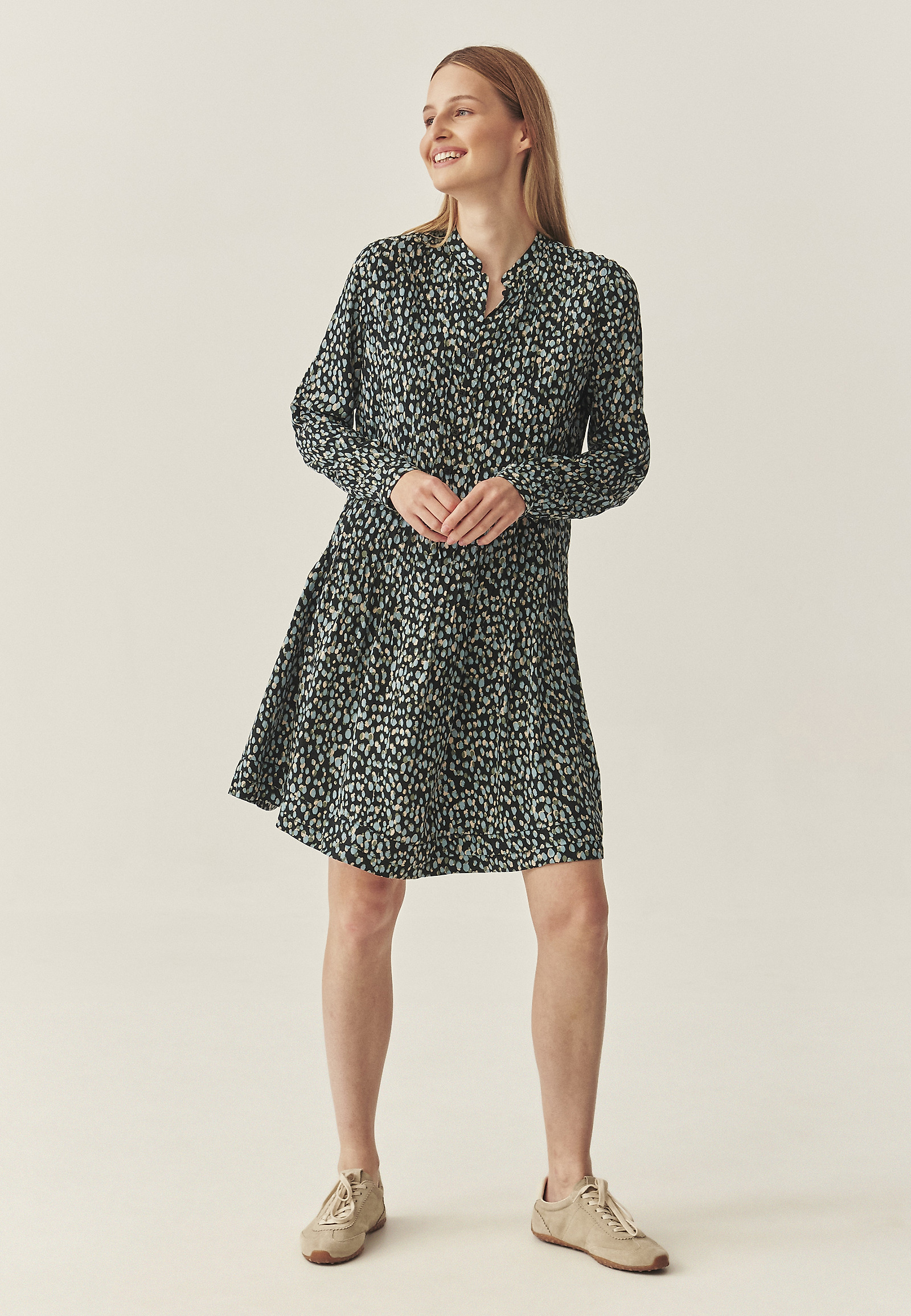 FABRIC SHIRT DRESS WITH STAND-UP COLLAR - LILI FABRIC SHIRT DRESS WITH STAND-UP COLLAR - LILI MULTICOLOR 118026