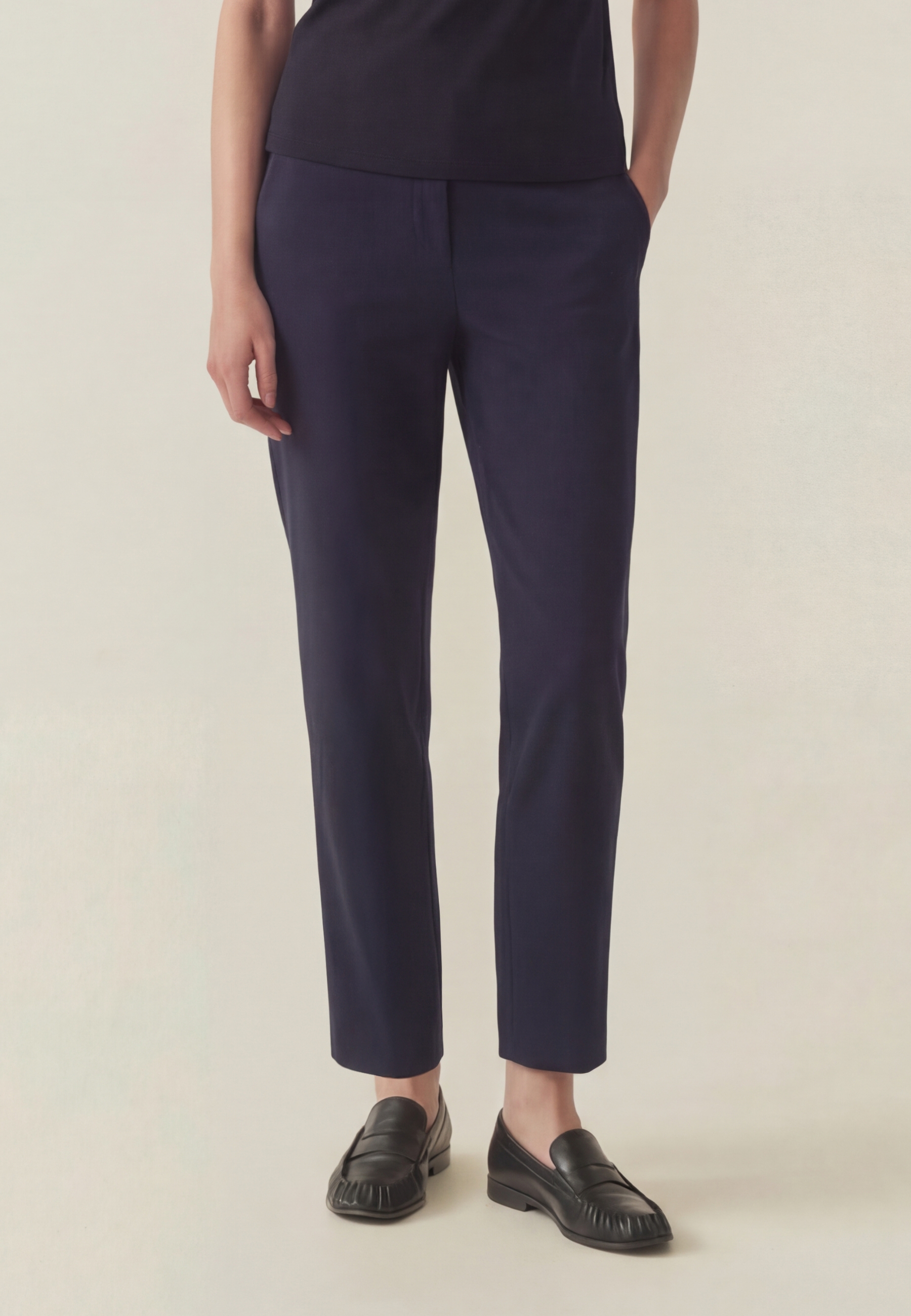 TKANINOWE SPODNIE Z PROSTĄ NOGAWKĄ - OLIA 3 GRANATOWY 2