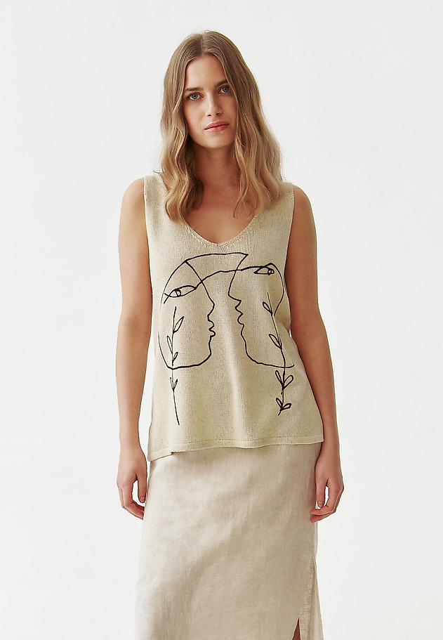 DZIANINOWA BLUZKA DAMSKA BEZ RĘKAWÓW - NIKALA 1 DZIANINOWA BLUZKA DAMSKA BEZ RĘKAWÓW - NIKALA 1 BEŻOWY 3