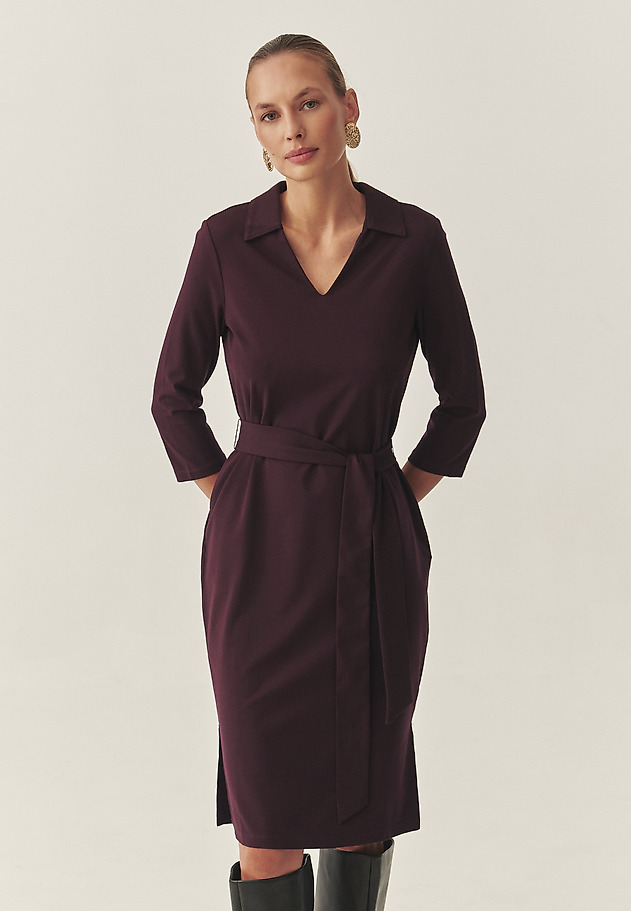 KNITTED DRESS WITH A WAIST TIE BELT — COLE KNITTED DRESS WITH A WAIST TIE BELT — COLE PURPLE 2