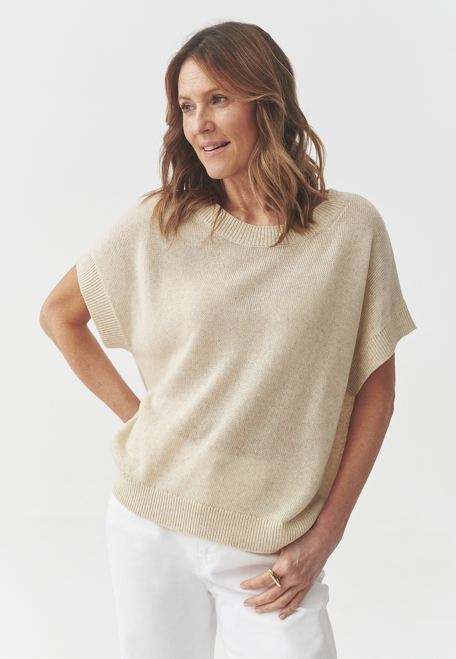LOOSE JUMPER WITH LYOCELL AND LINEN — LIMI LOOSE JUMPER WITH LYOCELL AND LINEN — LIMI BEIGE 105665