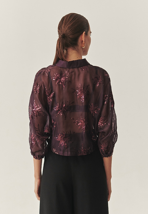 PRZEŚWITUJĄCA KOSZULA Z CEKINAMI - BRINI PRZEŚWITUJĄCA KOSZULA Z CEKINAMI - BRINI CZERWONY 3