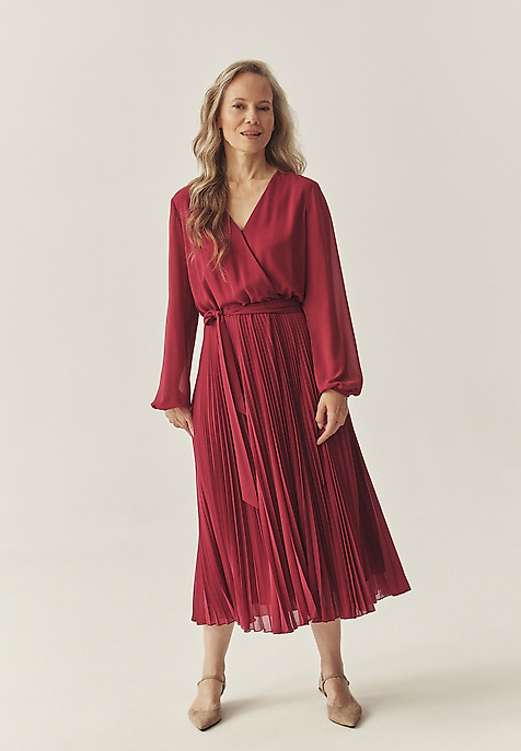 PLEATED MIDI DRESS - IDA 1 RED 2