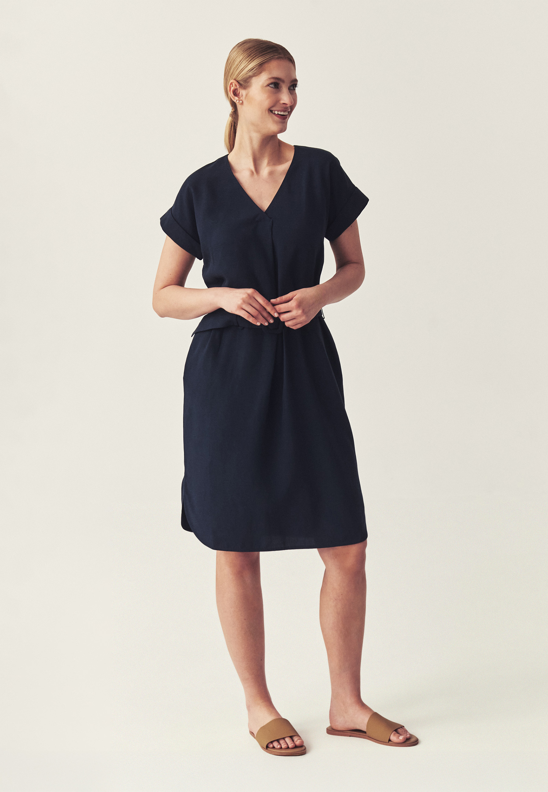 SHORT DRESS WITH LINEN - LORIALA NAVY BLUE 2