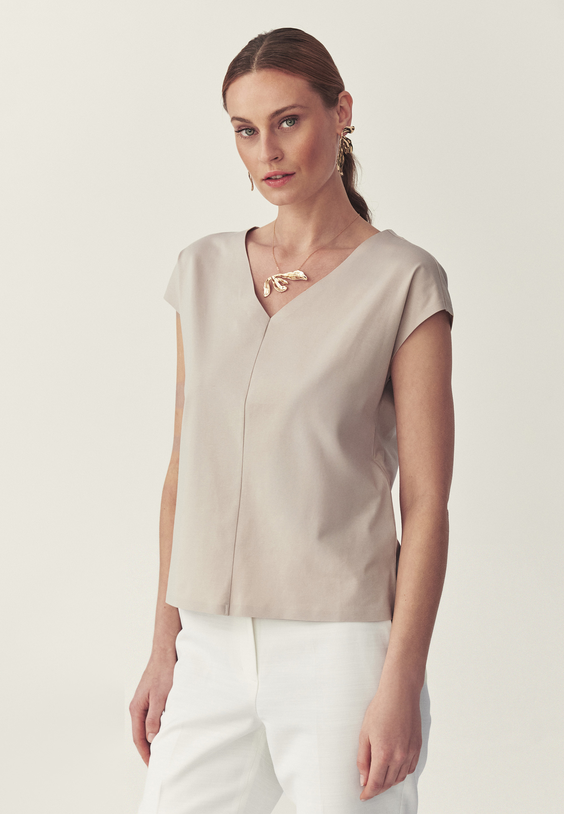 DZIANINOWA BLUZKA Z BAWEŁNĄ - MIKANDA BEŻOWY 2