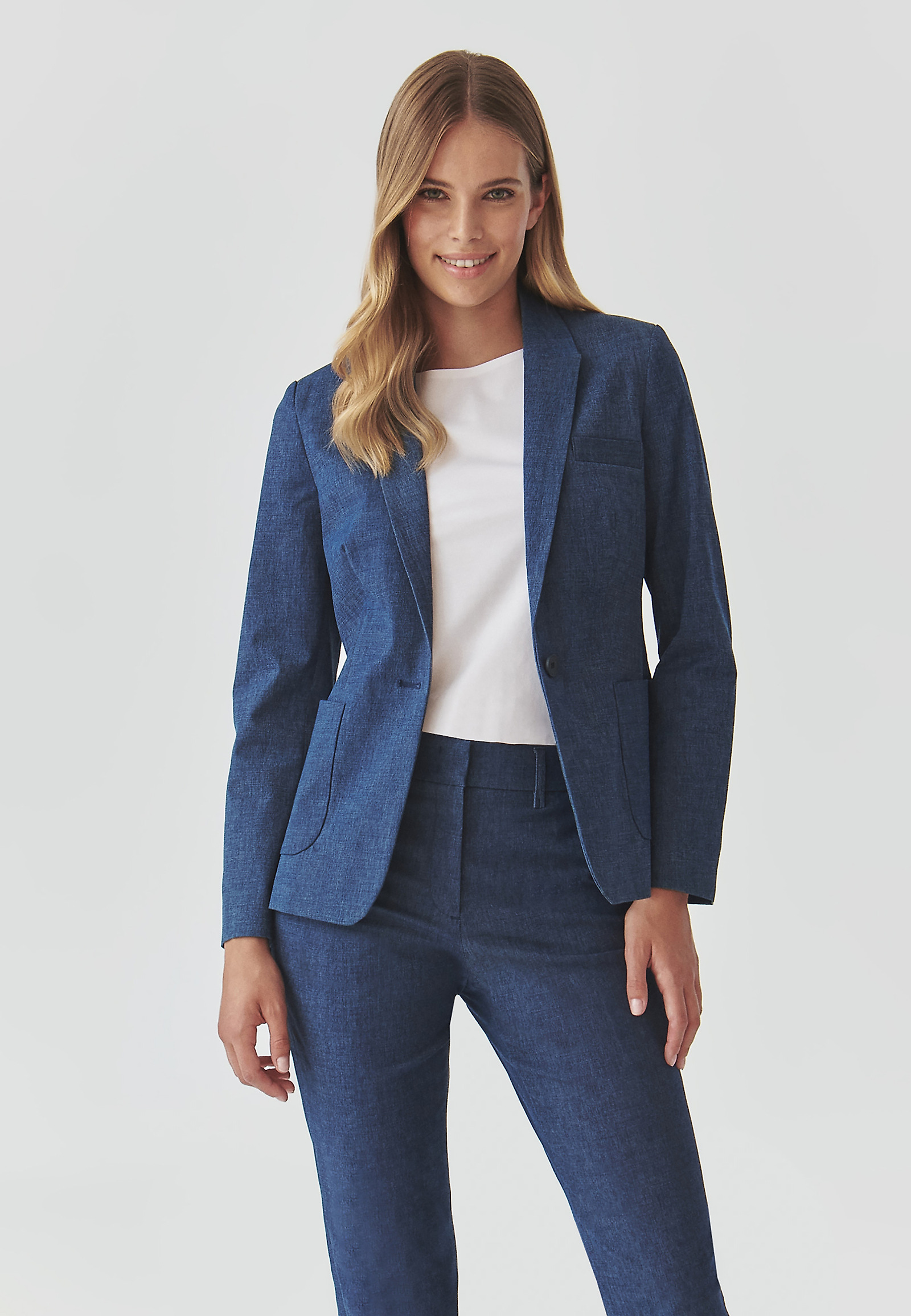 JACHETĂ ELEGANTĂ DIN ȚESĂTURĂ MELANJ - AMALFIA JACHETĂ ELEGANTĂ DIN ȚESĂTURĂ MELANJ - AMALFIA ALBASTRU 99354