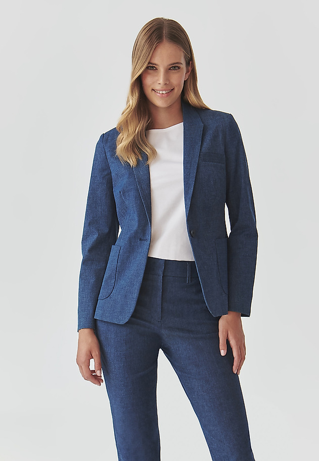 JACHETĂ ELEGANTĂ DIN ȚESĂTURĂ MELANJ - AMALFIA JACHETĂ ELEGANTĂ DIN ȚESĂTURĂ MELANJ - AMALFIA ALBASTRU 1