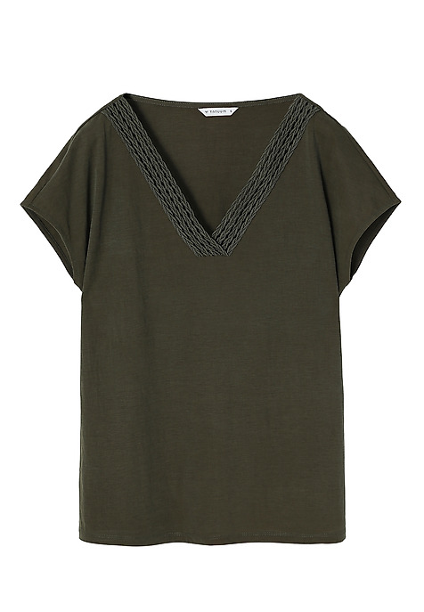 HÖLGYBLOUSE V-ALAKÚ NYAKKIVÁGÁSSAL - KALSA KHAKI 2