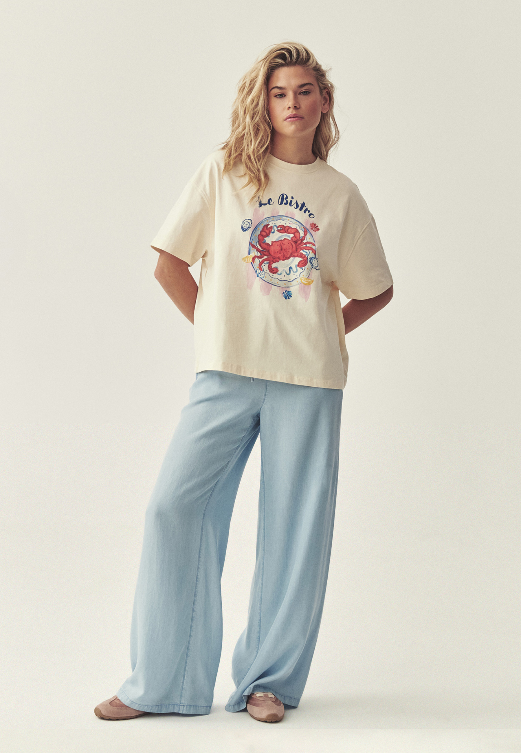 BAWEŁNIANY T-SHIRT Z NADRUKIEM - PLAYA