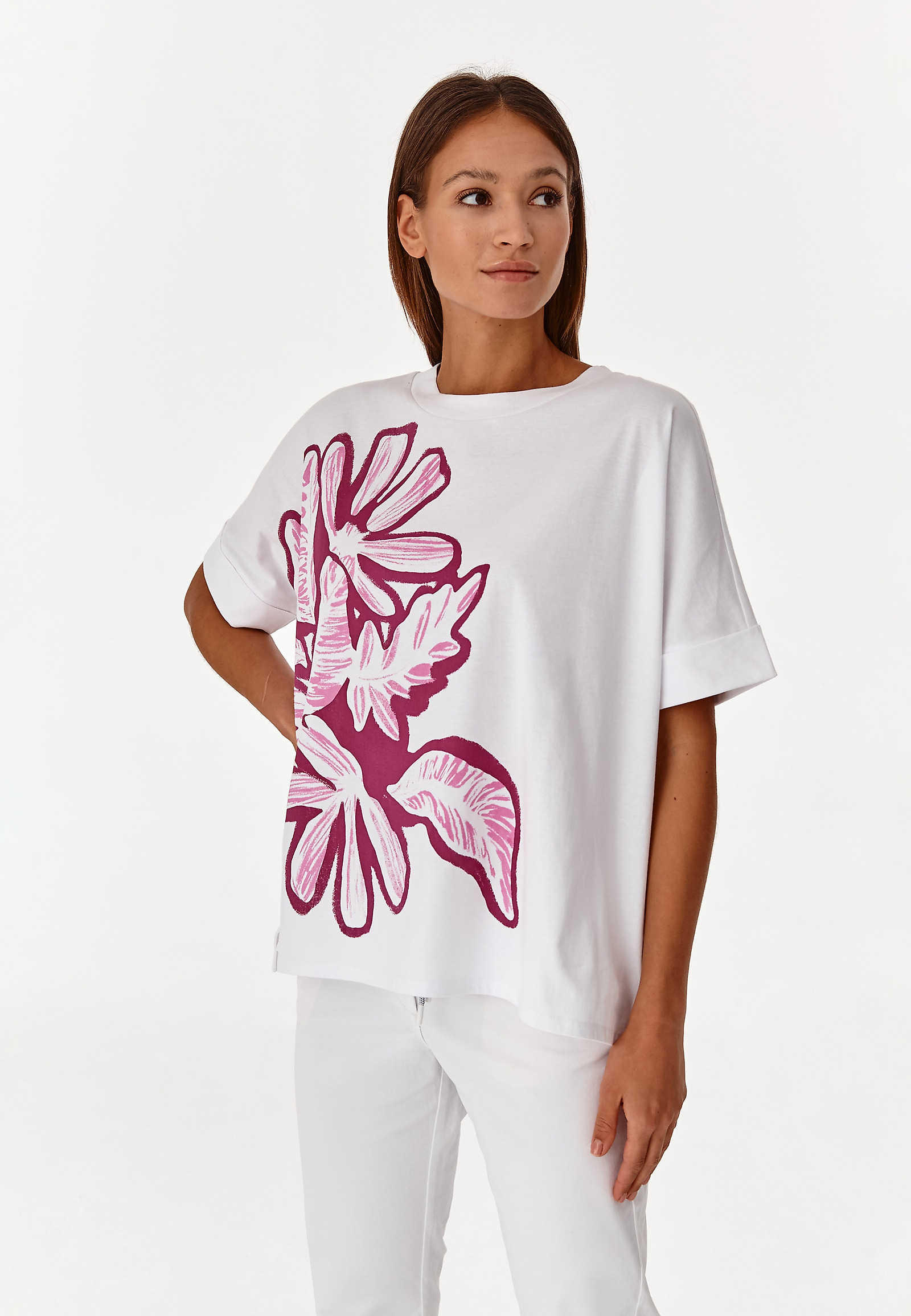 BAWEŁNIANY T-SHIRT DAMSKI  LIKE 14 BAWEŁNIANY T-SHIRT DAMSKI  LIKE 14 BIAŁY 77552