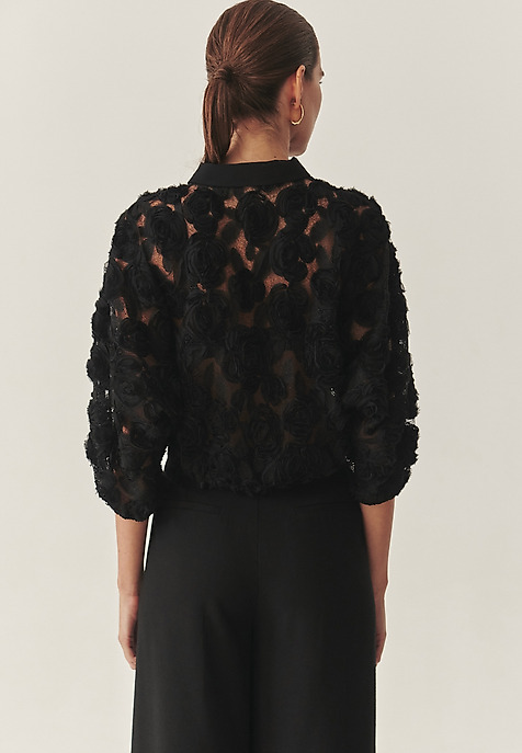 KRÓTKA KOSZULA Z KWIATOWYMI APLIKACJAMI -BRINI 1 CZARNY 2