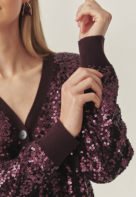 CEKINOWY KARDIGAN Z DEKOLTEM V -GLOSS CZERWONY 2