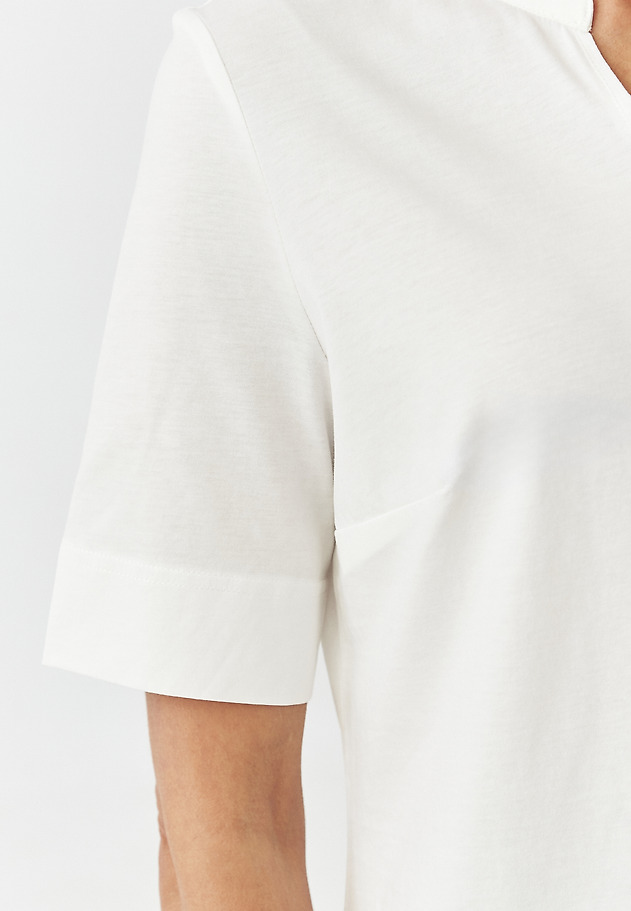 LADIES' MERCERISED COTTON BLOUSE WITH STAND-UP COLLAR — IVANA LADIES' MERCERISED COTTON BLOUSE WITH STAND-UP COLLAR — IVANA ECRU 6