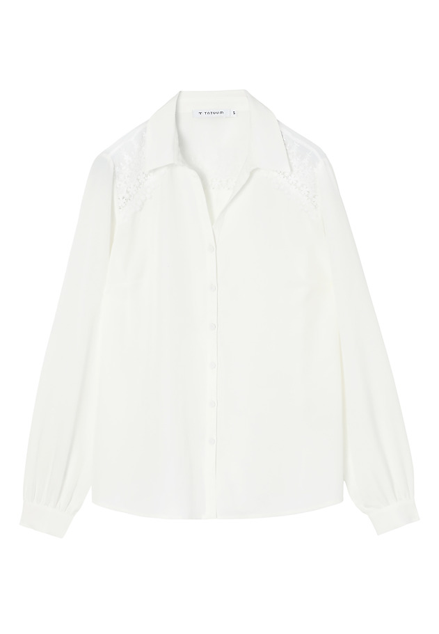 LADIES' WOVEN SHIRT WITH LACE INSERT — STEVIE LADIES' WOVEN SHIRT WITH LACE INSERT — STEVIE ECRU 5