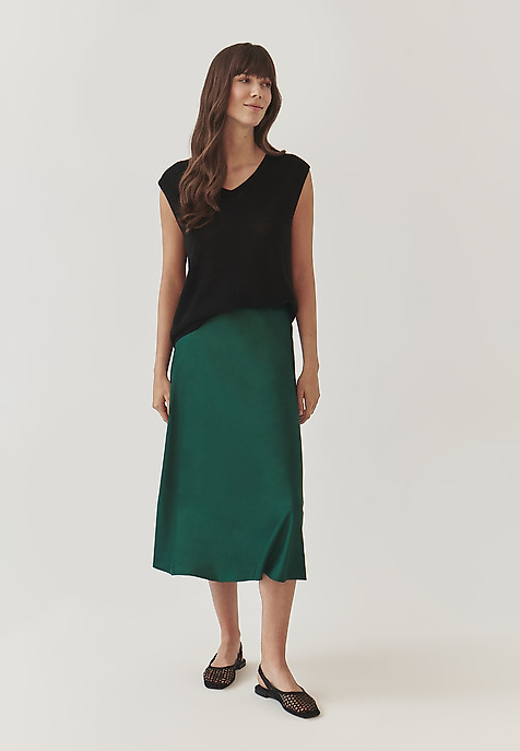 LADIES’ MIDI SATIN SKIRT - SATINI GREEN 2