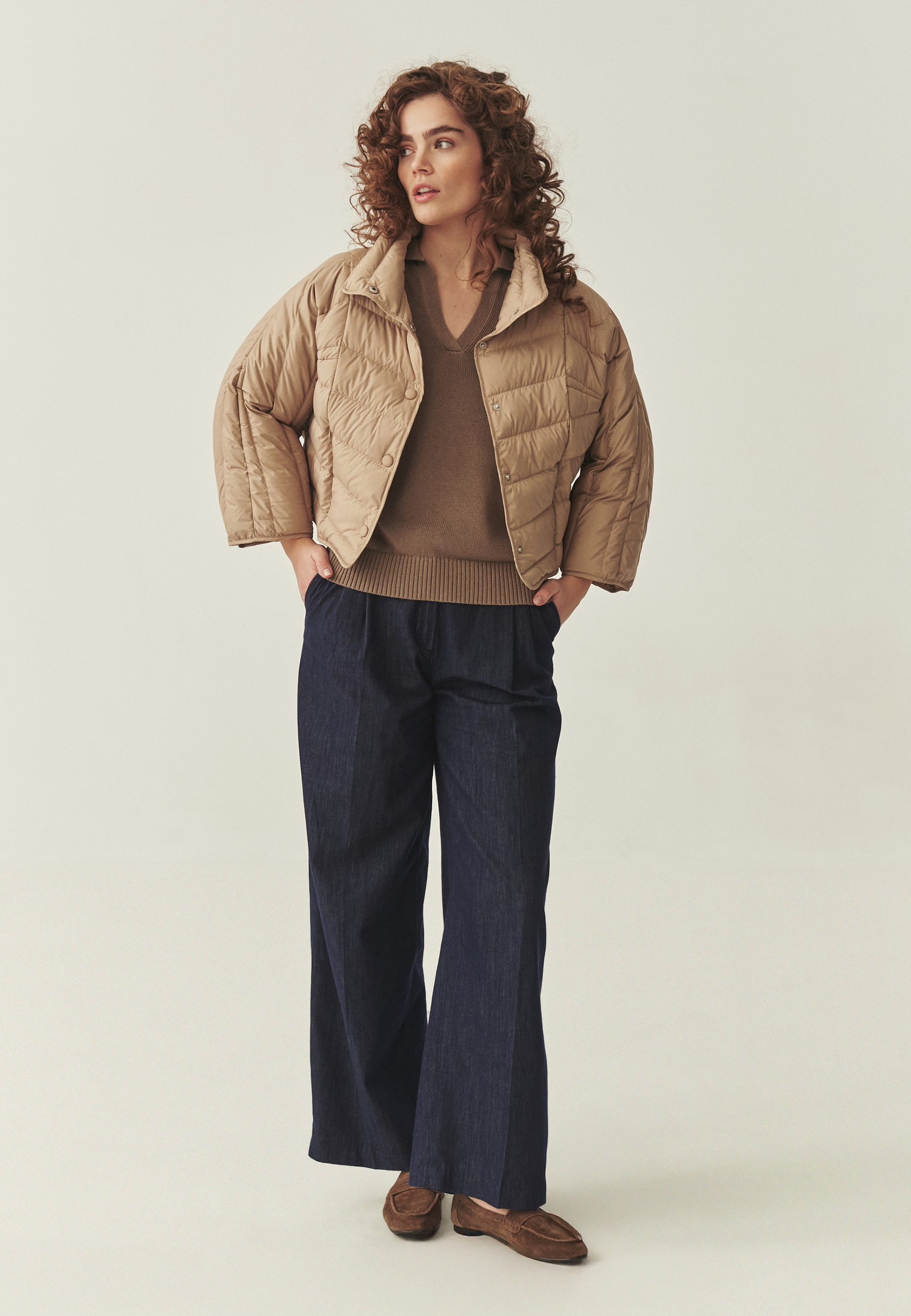 PUCHOWA KURTKA O LUŹNYM KROJU - SILENCA BEŻOWY 2