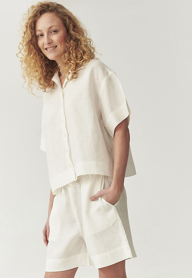 LINEN SHORTS WITH TIES - SEVILLA LINEN SHORTS WITH TIES - SEVILLA ECRU 1
