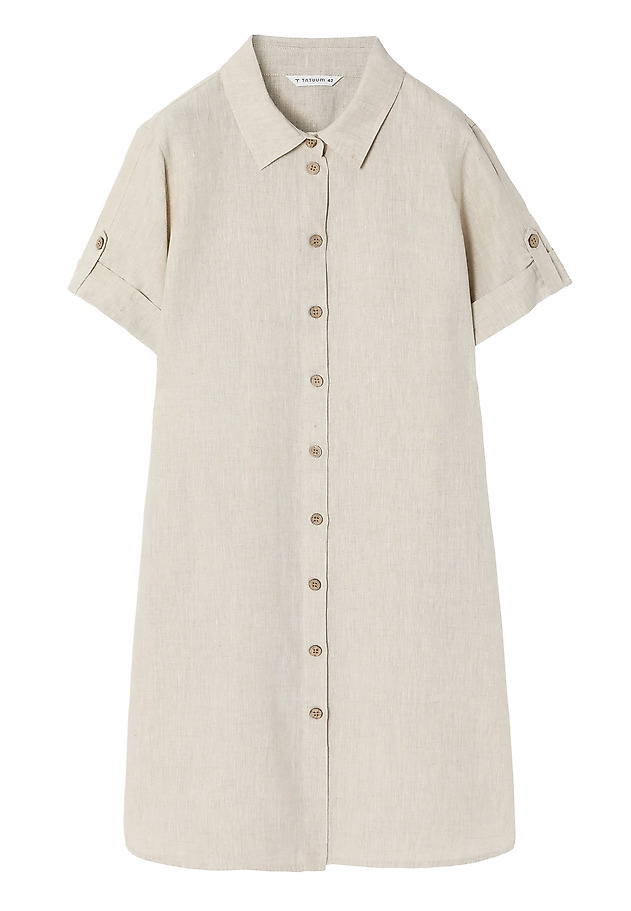 LADIES’ LINEN BUTTONED DRESS WITH SHORT SLEEVES - ZALWA LADIES’ LINEN BUTTONED DRESS WITH SHORT SLEEVES - ZALWA BEIGE 7