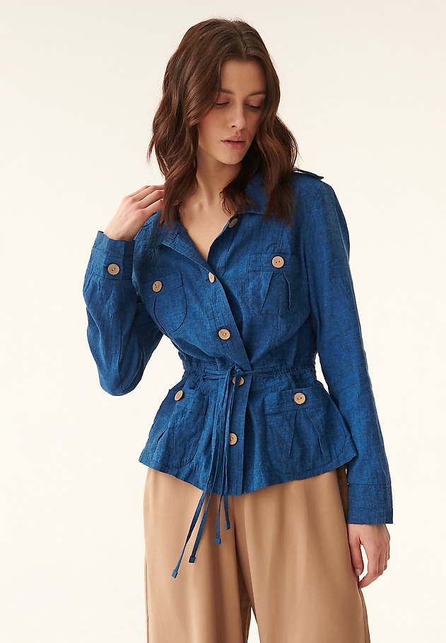 LADIES' LONG SLEEVE BLAZER LENO LADIES' LONG SLEEVE BLAZER LENO GRANATOWY 3