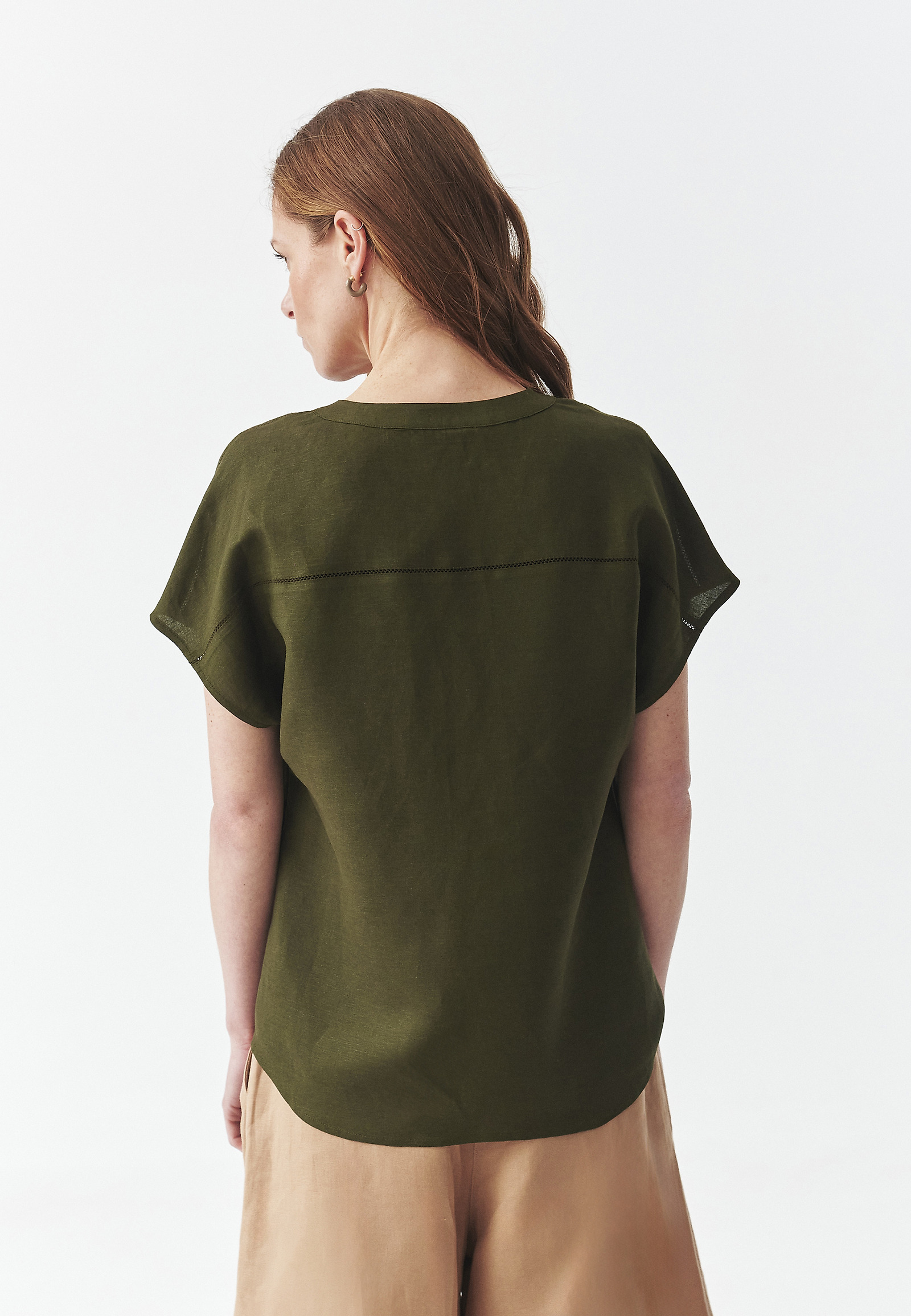 BLUZA IZ LANENIJA IN VISKOZE - SARAKINO BLUZA IZ LANENIJA IN VISKOZE - SARAKINO KAKI 109536