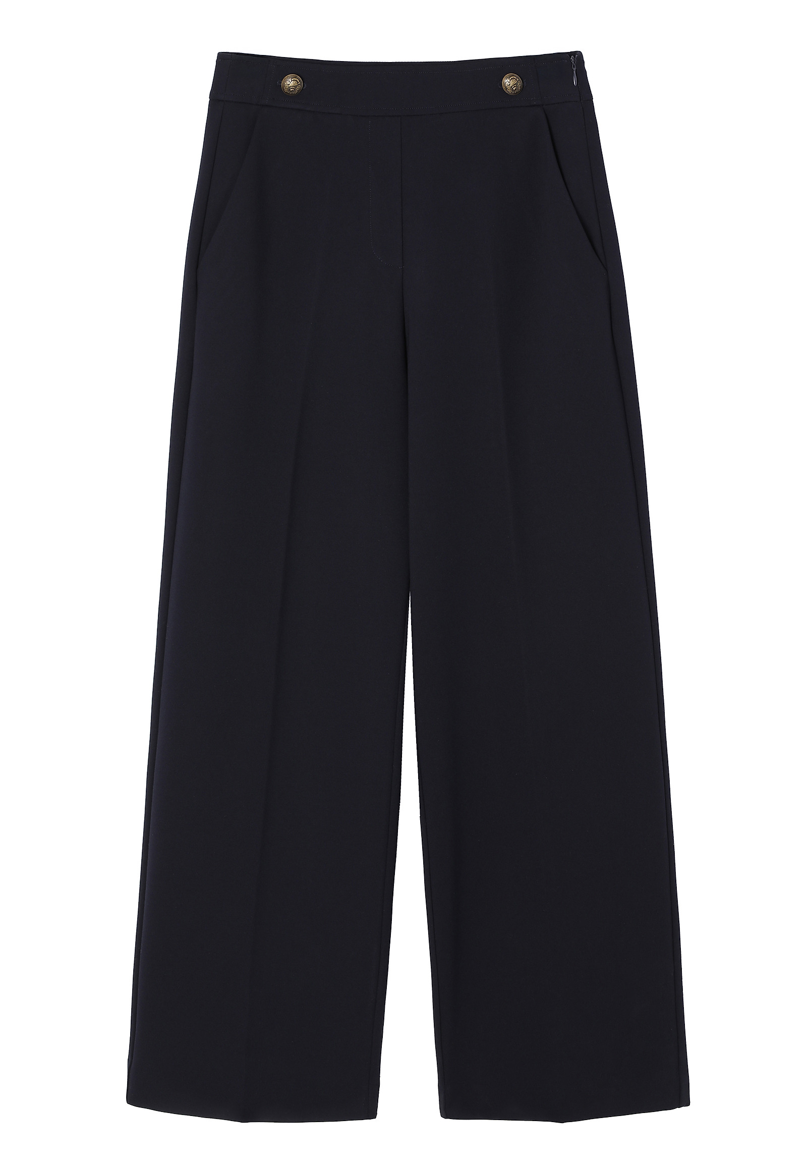 KNITTED TROUSERS WITH WIDE LEG AND DECORATIVE BUTTONS - LEMKI KNITTED TROUSERS WITH WIDE LEG AND DECORATIVE BUTTONS - LEMKI NAVY BLUE 113155
