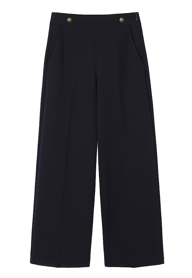 KNITTED TROUSERS WITH WIDE LEG AND DECORATIVE BUTTONS - LEMKI KNITTED TROUSERS WITH WIDE LEG AND DECORATIVE BUTTONS - LEMKI NAVY BLUE 6