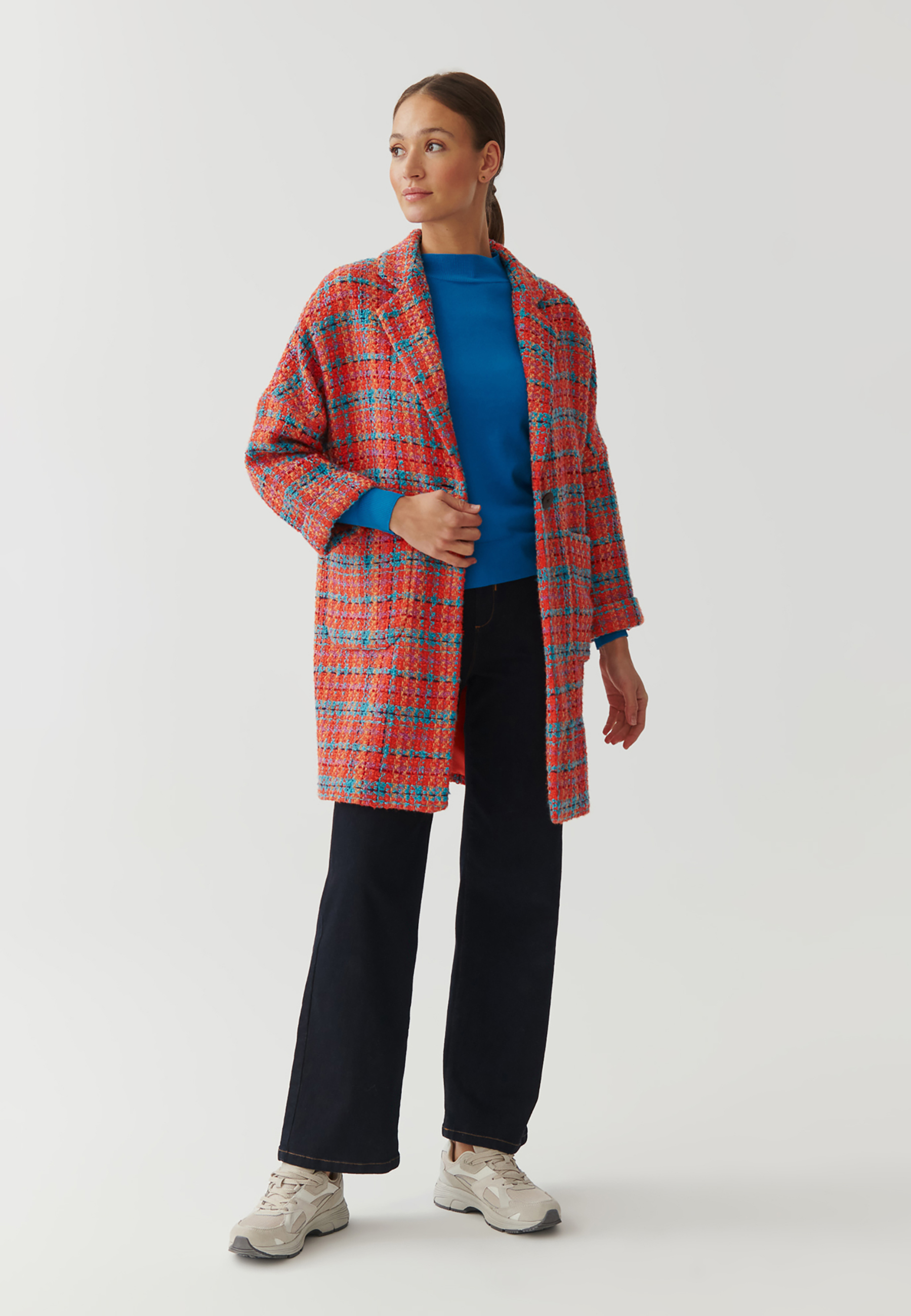 DÁMSKÝ PLÁTĚNÝ KABÁT S BAREVNÝM KOSTKOVANÝM VZOREM MILANTI VÍCEBAREVNÝ 2