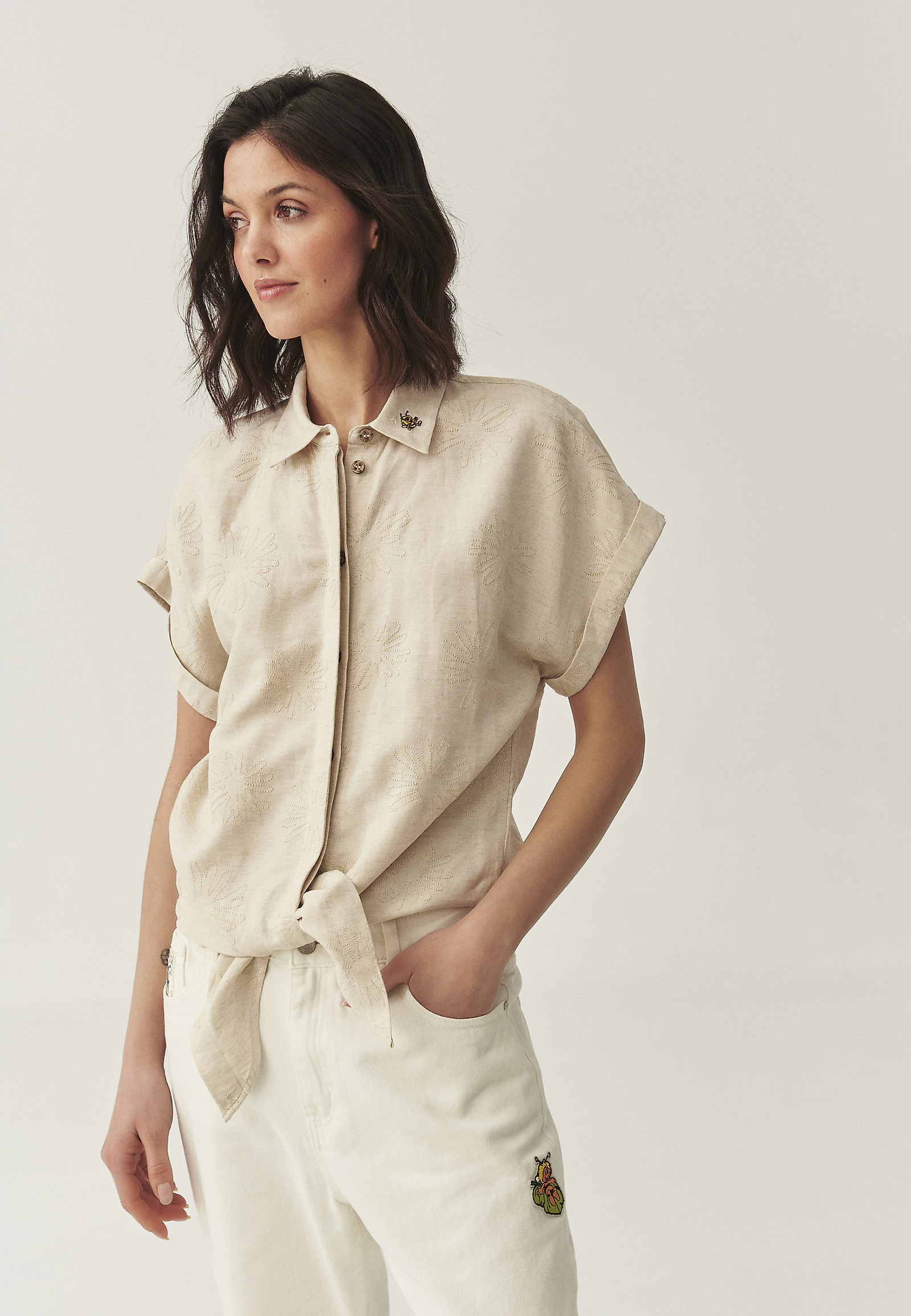 LINEN-VISCOSE SHIRT - KAMA LINEN-VISCOSE SHIRT - KAMA BEIGE 110592
