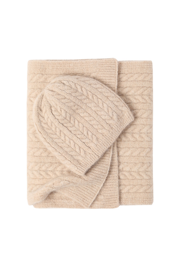 LADIES' KNITTED SCARF WITH PLAID PATTERN — TOPI LADIES' KNITTED SCARF WITH PLAID PATTERN — TOPI BEŻOWY 5
