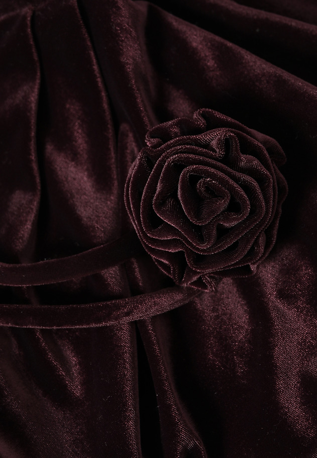 VELOUR DRESS WITH FLORAL DECORATIVE ELEMENT - MIRATI VELOUR DRESS WITH FLORAL DECORATIVE ELEMENT - MIRATI RED 7