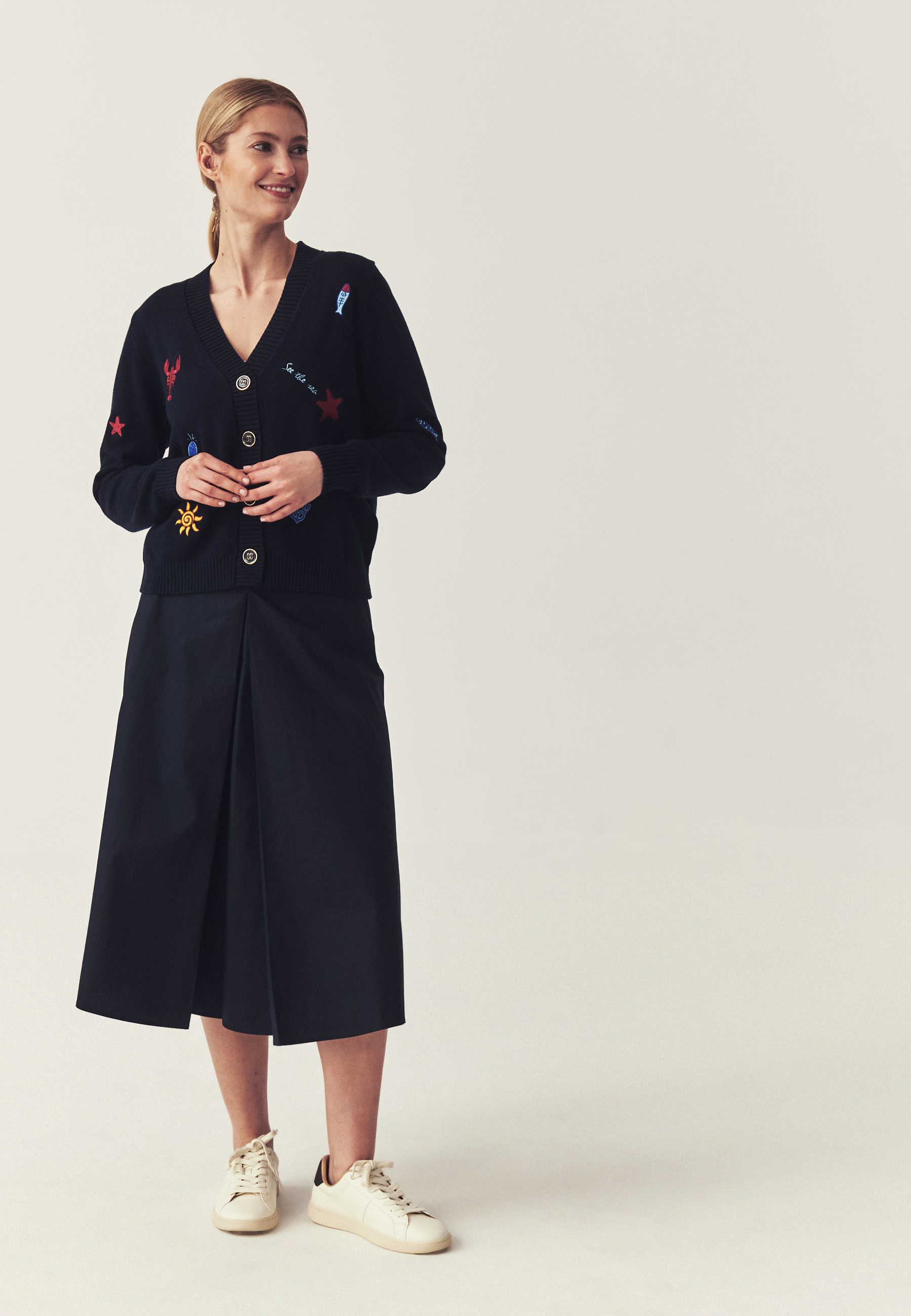 HAFTOWANY KARDIGAN Z BAWEŁNY - TEDA GRANATOWY 2