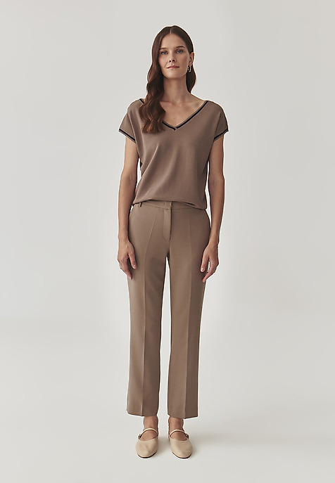 LADIES’ BLOUSE WITH A CONTRASTING RIBBING - SORA BEIGE 2
