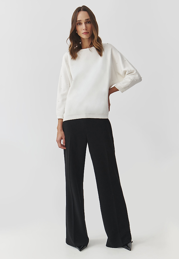 LADIES' JUMPER WITH DECORATIVE PEARLS — PERLO 1 LADIES' JUMPER WITH DECORATIVE PEARLS — PERLO 1 ECRU 2