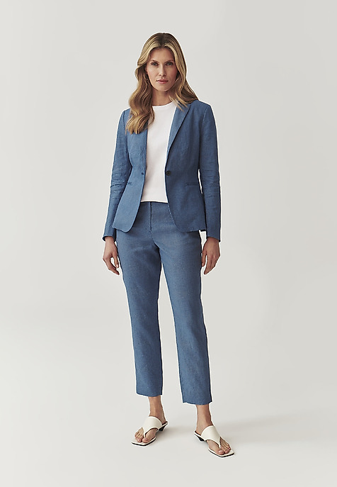 LADIES’ LINEN TROUSERS IN LIGHT DOTS PATTERN - MILONI BLUE 2
