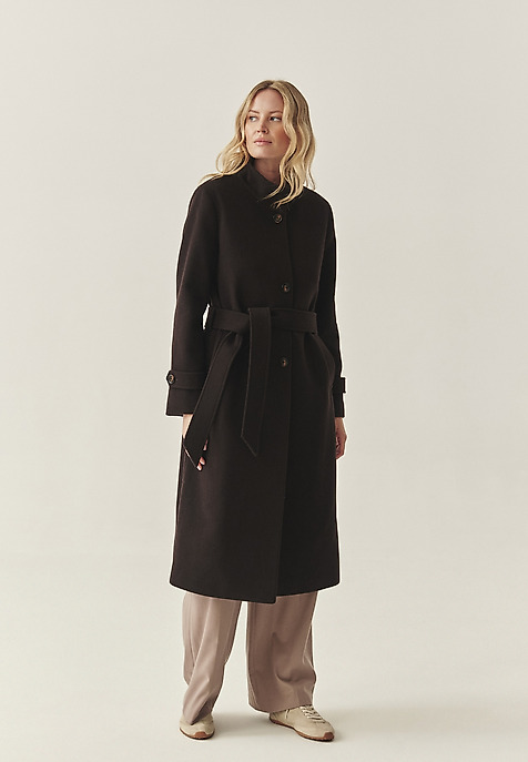 WOOLEN WOMEN'S COAT IN DARK CHOCOLATE BROWN - BORIMA BROWN 2