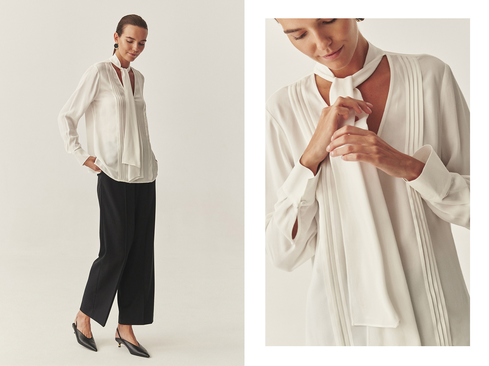 o femeie îmbrăcată în pantaloni lungi și largi și o cămașă