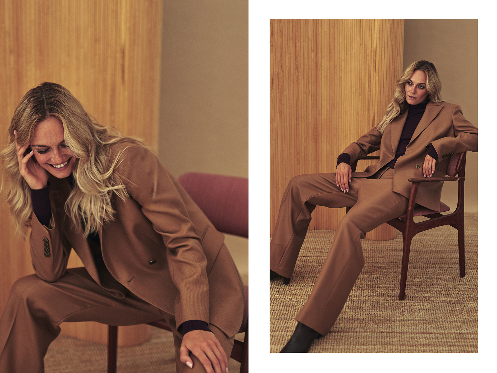 žena v béžovom kostýme