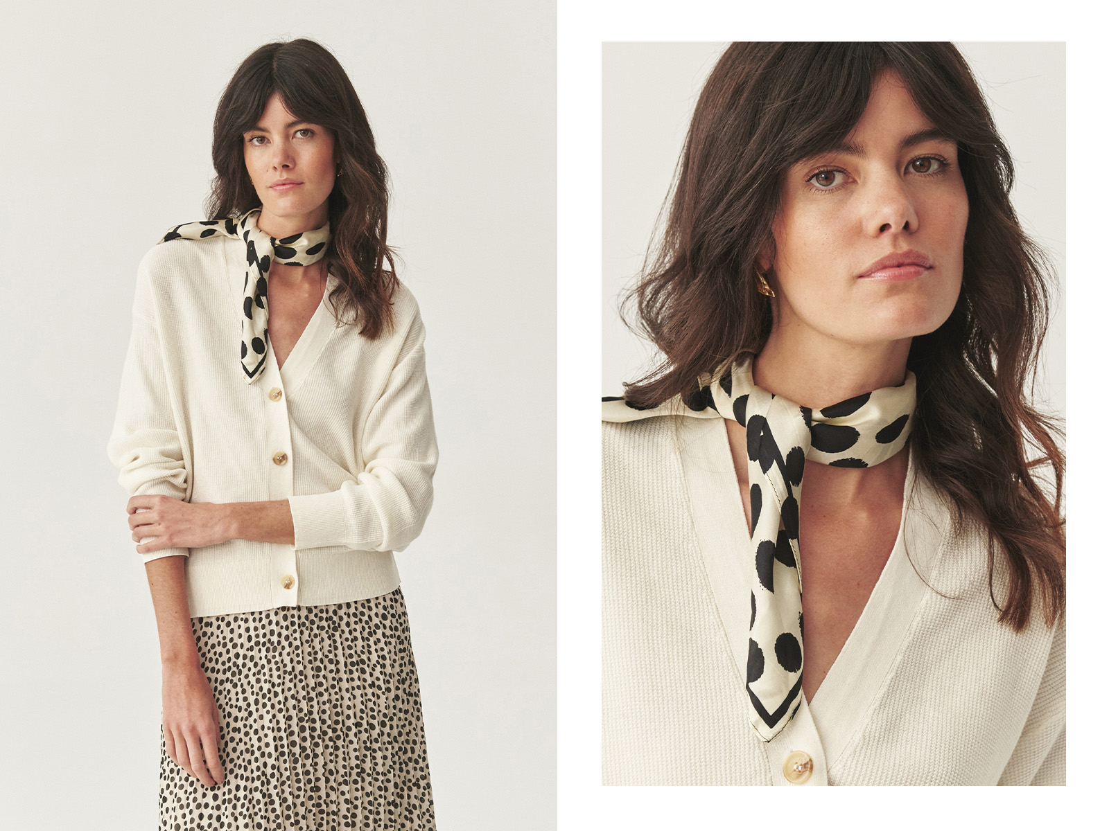 žena stojaca so šatkou uviazanou okolo krku