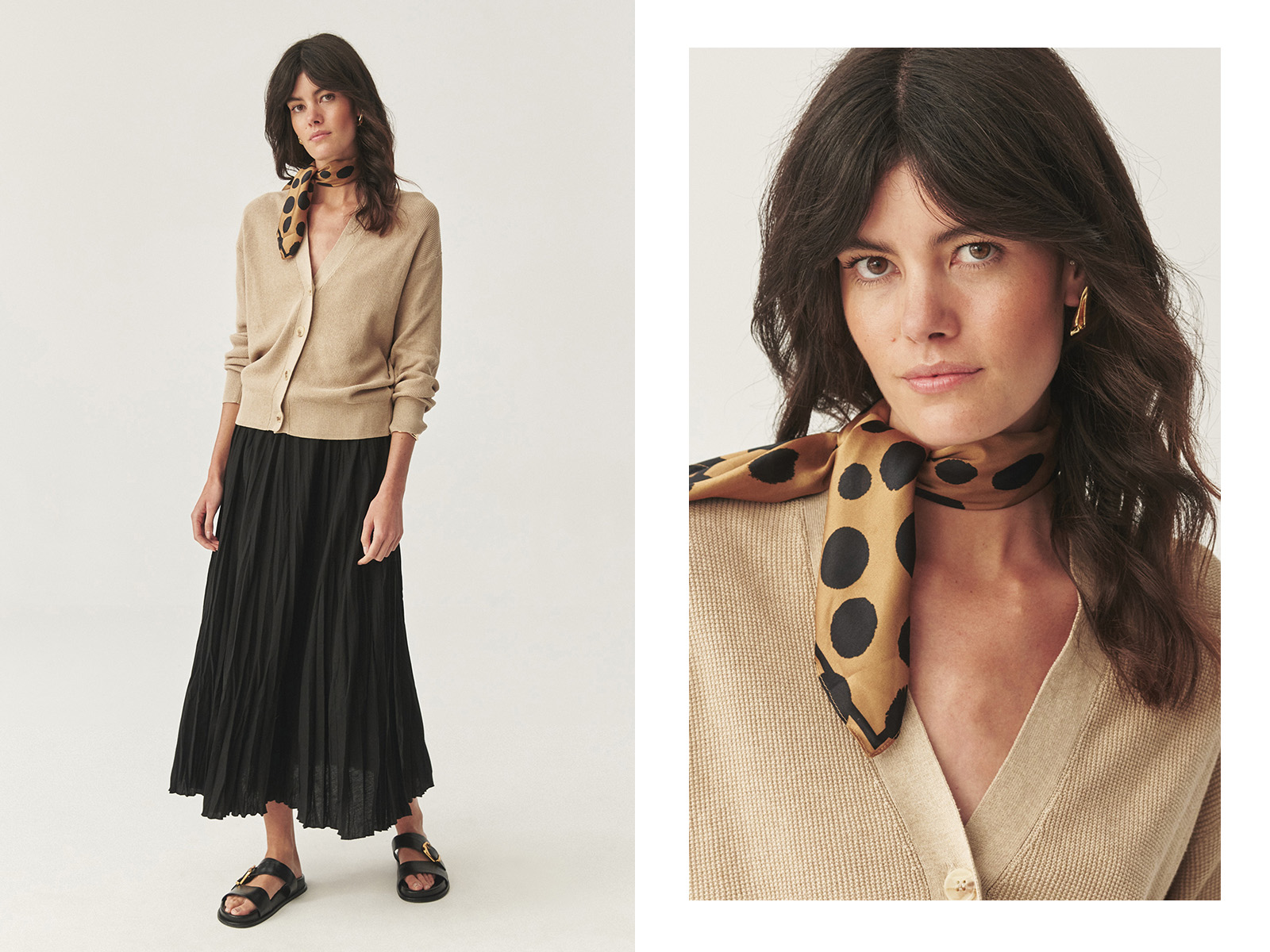 žena stojaca so šatkou uviazanou okolo krku