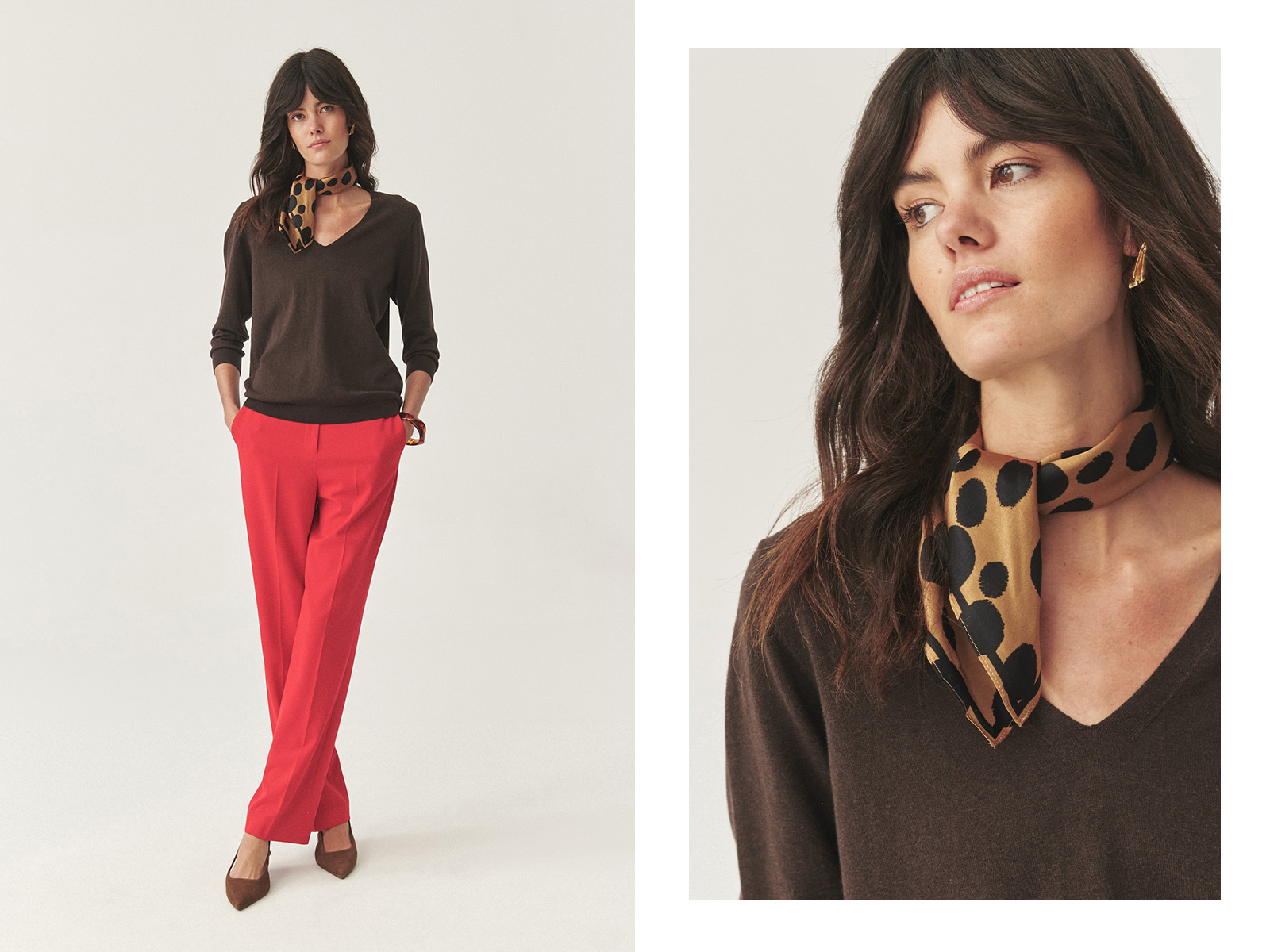 stojaca žena s šatkou okolo krku