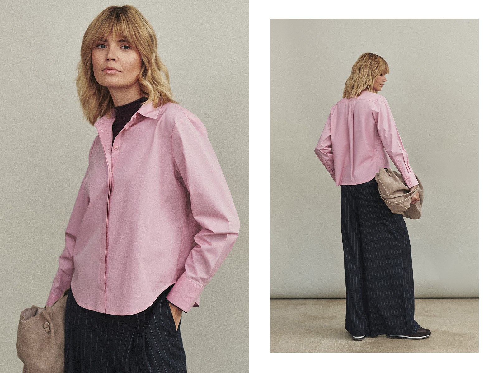 kobieta w koszuli i szerokich spodniach
