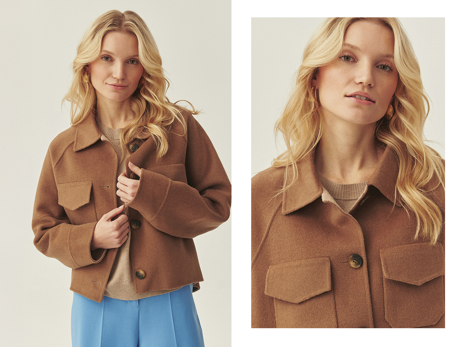 Kobieta w krótkiej, beżowej kurtce