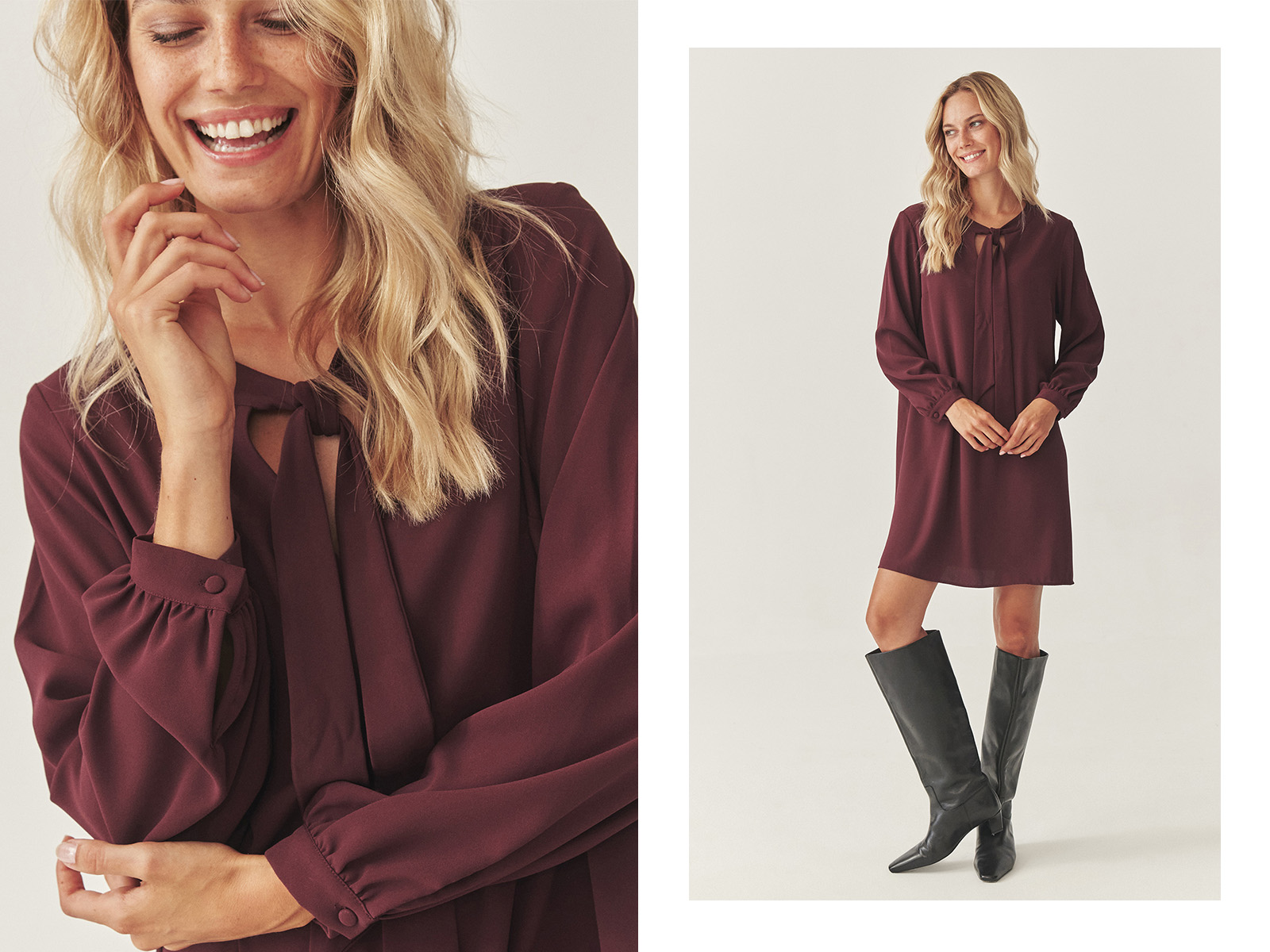 kobieta ubrana w sukienkę i długie buty