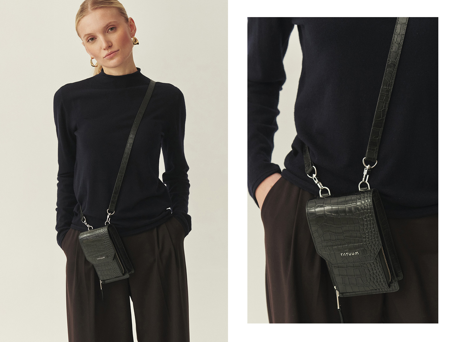 Kobieta z małą, skórzaną torebką