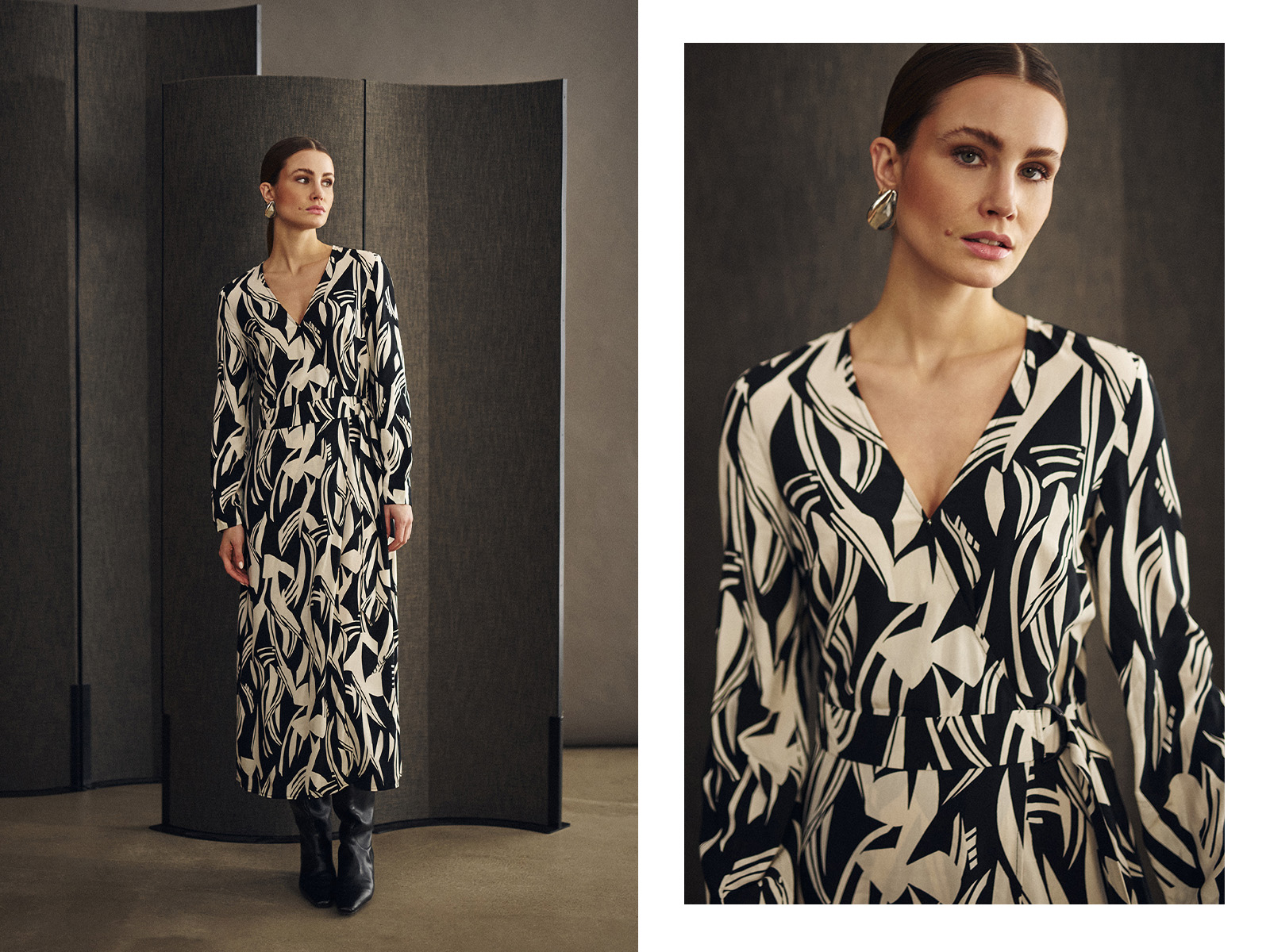 žena v elegantní, vzorované midi